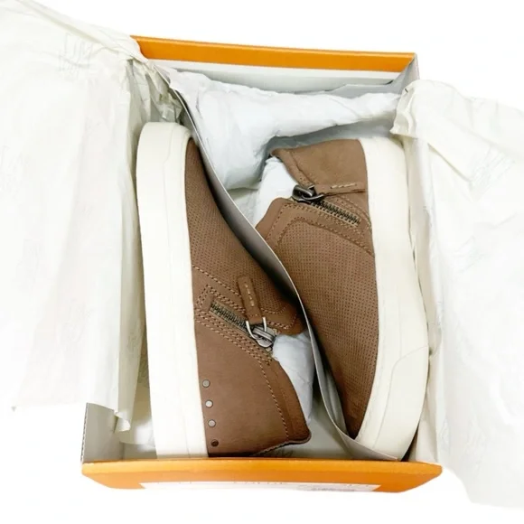 Miz Mooz Arret Side Zip Taupe Leather Platform Sneaker Size 8.5 - Picture 6 of 16